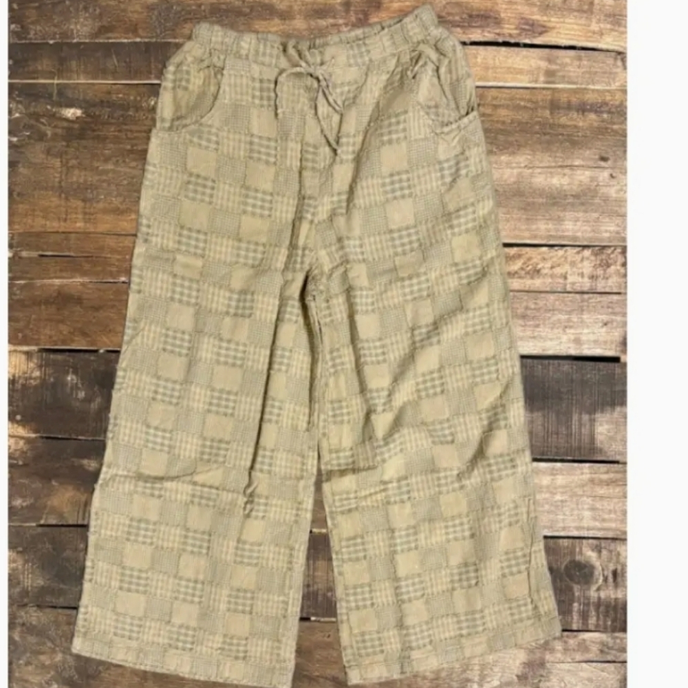 ✨FINAL PRICE✨NEW Jaded Gypsy Checking On You Pants Chic Beige Wide-Leg Pants - Picture 3 of 3